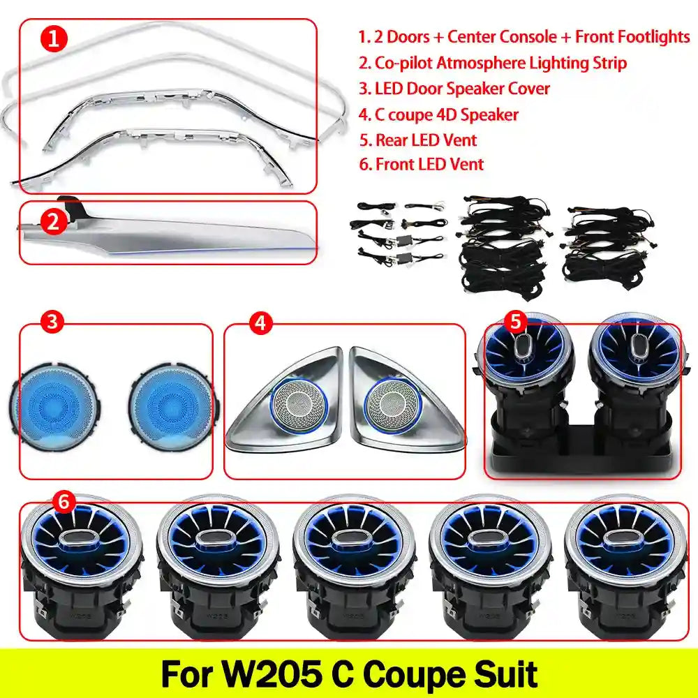 Mercedes-Benz W205 Ambient LED Vents - 64-Color Lighting Kit C Coupe LHD Suit 1 Tidesmit
