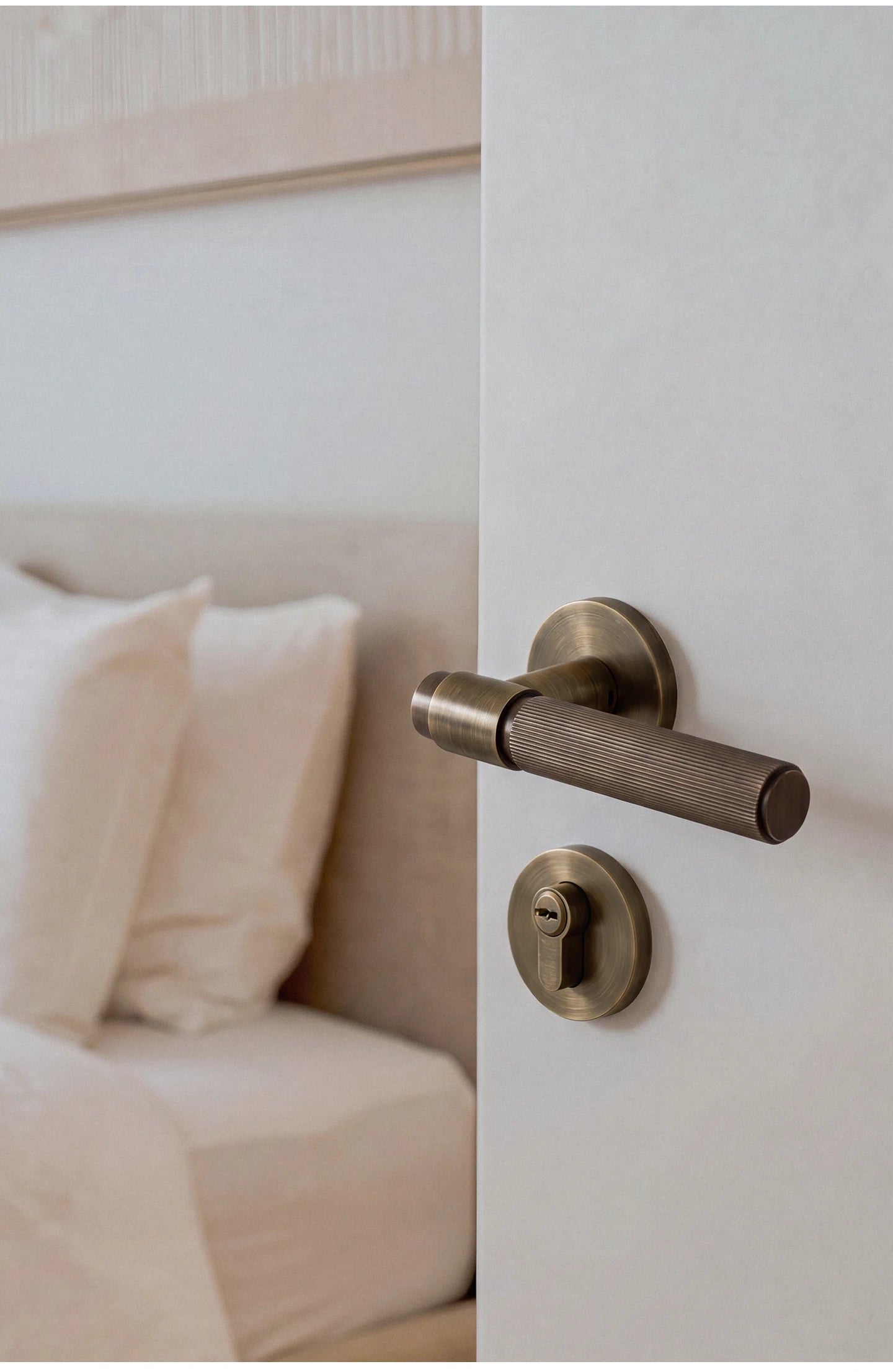 DOOROOM Brass Door Lock Set Modern Stripe Antique Bronze Interior Door Lock Decorative Lock Privacy Lock Passage Lock