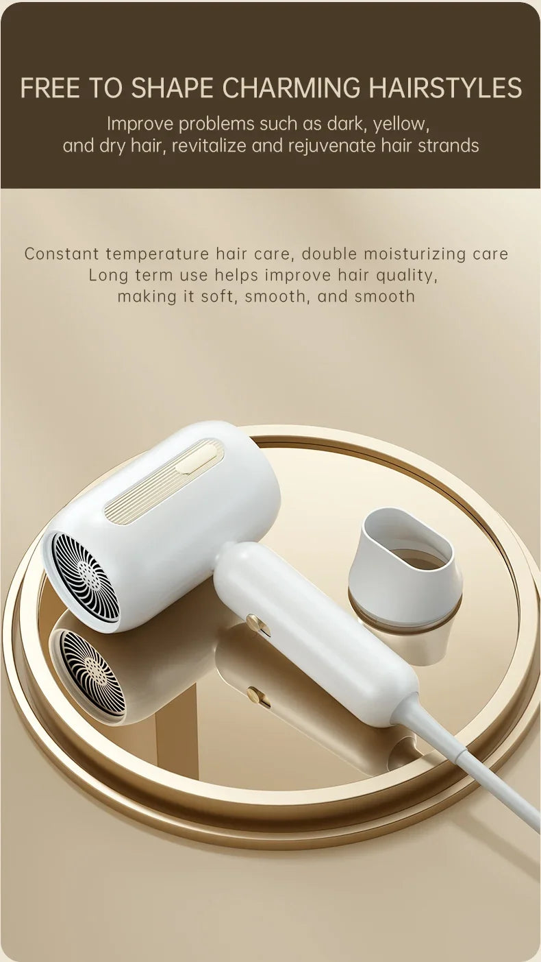 White F41 high-speed hair dryer with gold accents, concentrator attachment, and sleek modern design for fast drying.