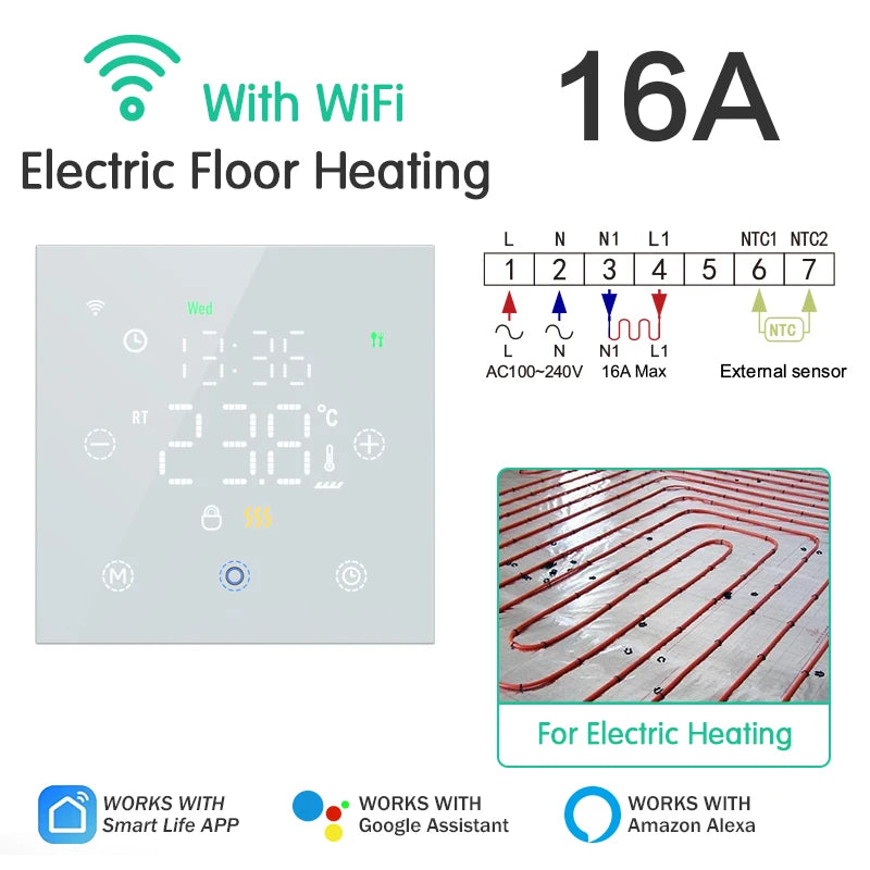 Smart Floor Heating Thermostat WiFi Tuya Temperature Controller Electric/Water/Gas Boiler Remote Thermoregulator Alexa Google