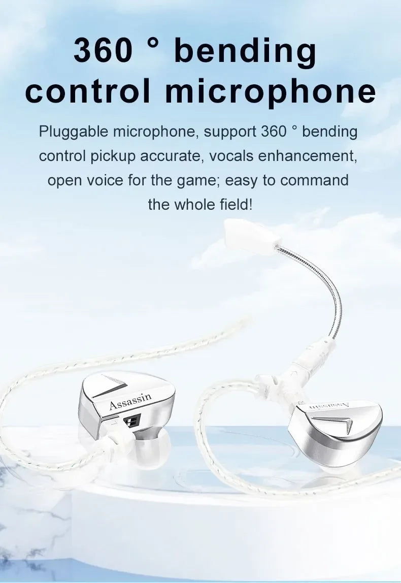Tidesmit Wired Gaming Earbuds | Hybrid Dual Driver HiFi IEMs | Silver Tidesmit