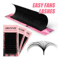 Abonnie black cashmere easy fan eyelash extension trays with a single, flared mega volume fan.