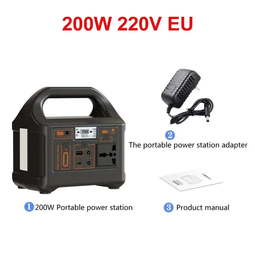 200W Portable Power Station 153.6Wh LiFePO4 Battery AC 110V/220V Solar Generator for Power Bank Camping RV Emergency