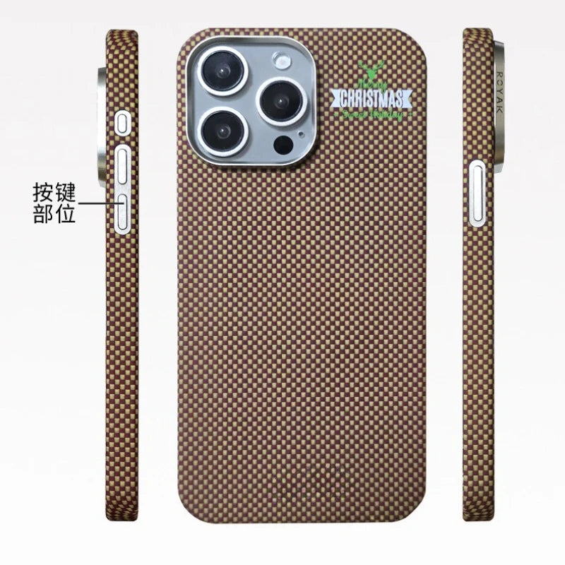 iPhone 15 Pro Carbon Fiber Magnetic Case - Slim Brown Protective Cover Tidesmit