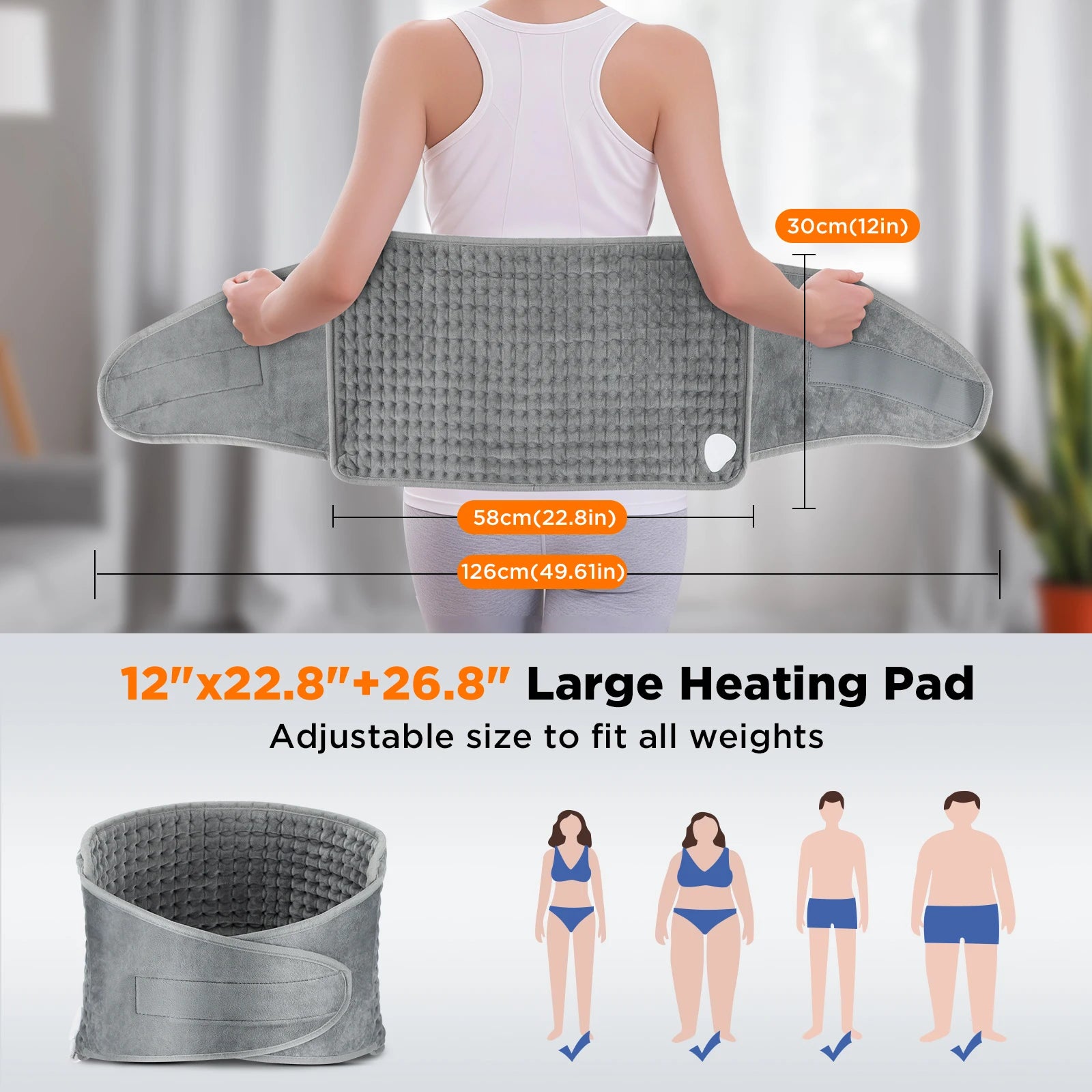 Electric Heating Pad for Back Pain Relief, 9-Heat Levels by Tidesmit Massage Cushion Tidesmit
