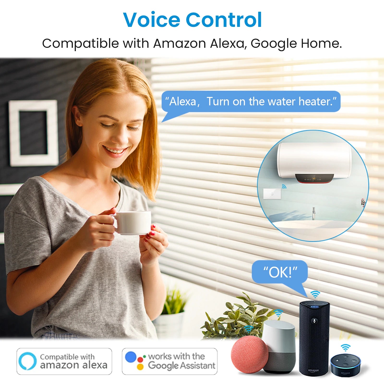 WiFi Boiler Switch 4400W App Timer for Smart Home Energy Management Tidesmit