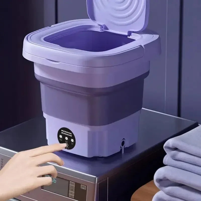 Tidesmit 8L foldable washing machine showing spin dryer basket and compact design for travel and small apartments