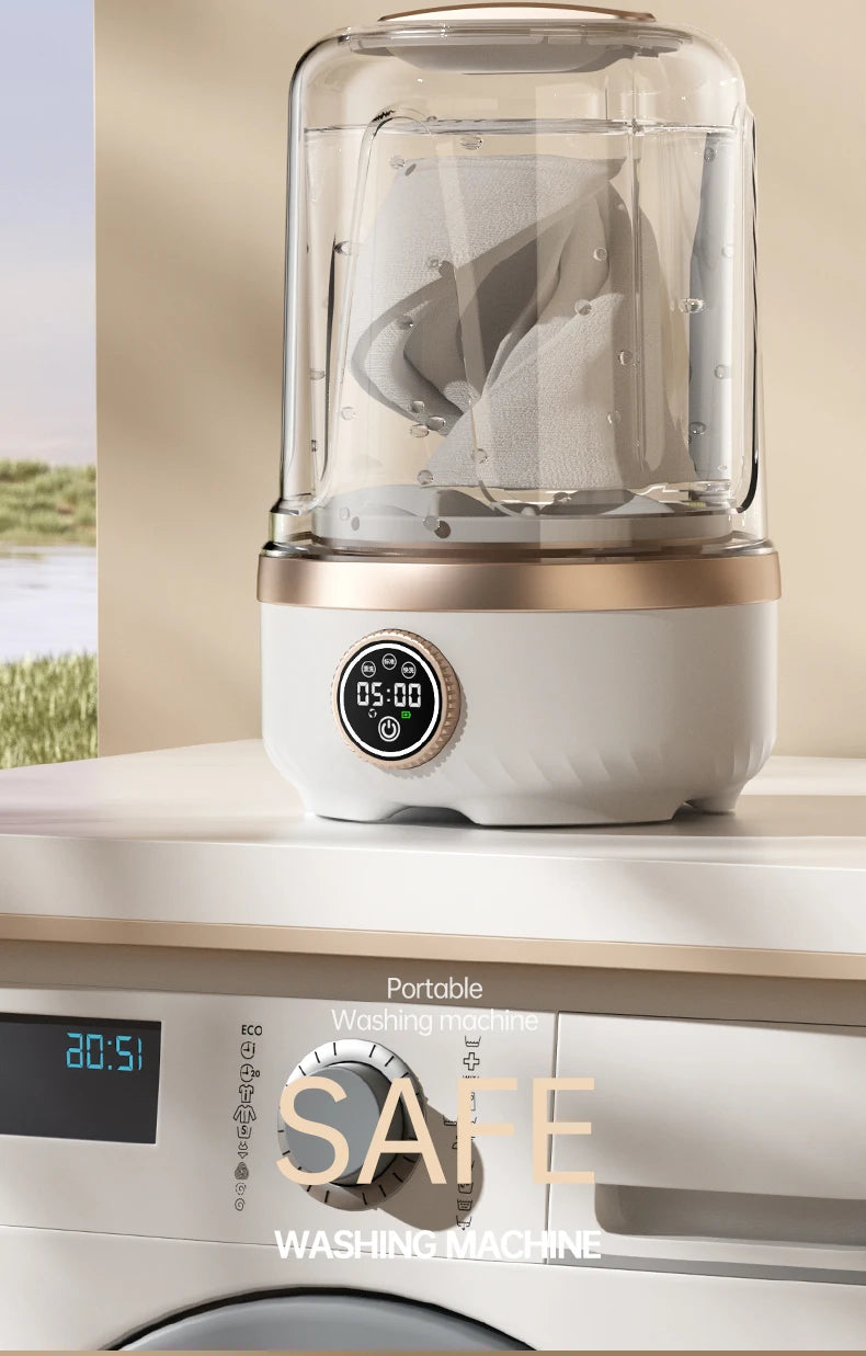 Tidesmit Mi 2L wireless portable washing machine showing internal laundry cup feature for washing baby clothes