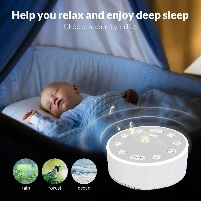 White Noise Sound Machine Sleep Soother With 6 Soothing Sounds Breathing Light Timer Type-C Charging For Baby Home Office Travel
