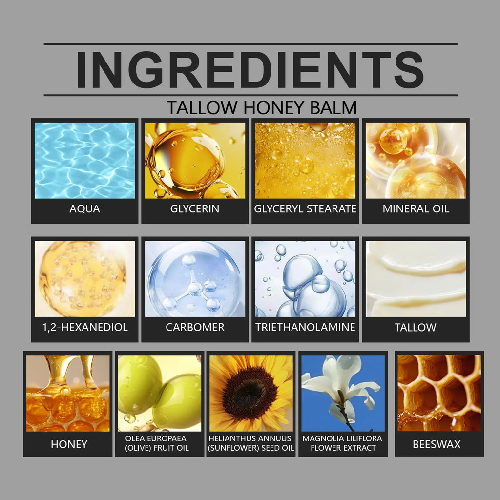 Tallow Honey Balm Grass-Fed Beef Tallow Raw Honey Moisturizing Skin Balm 3 Scents Citrus Lavender Unscented Face Body Care