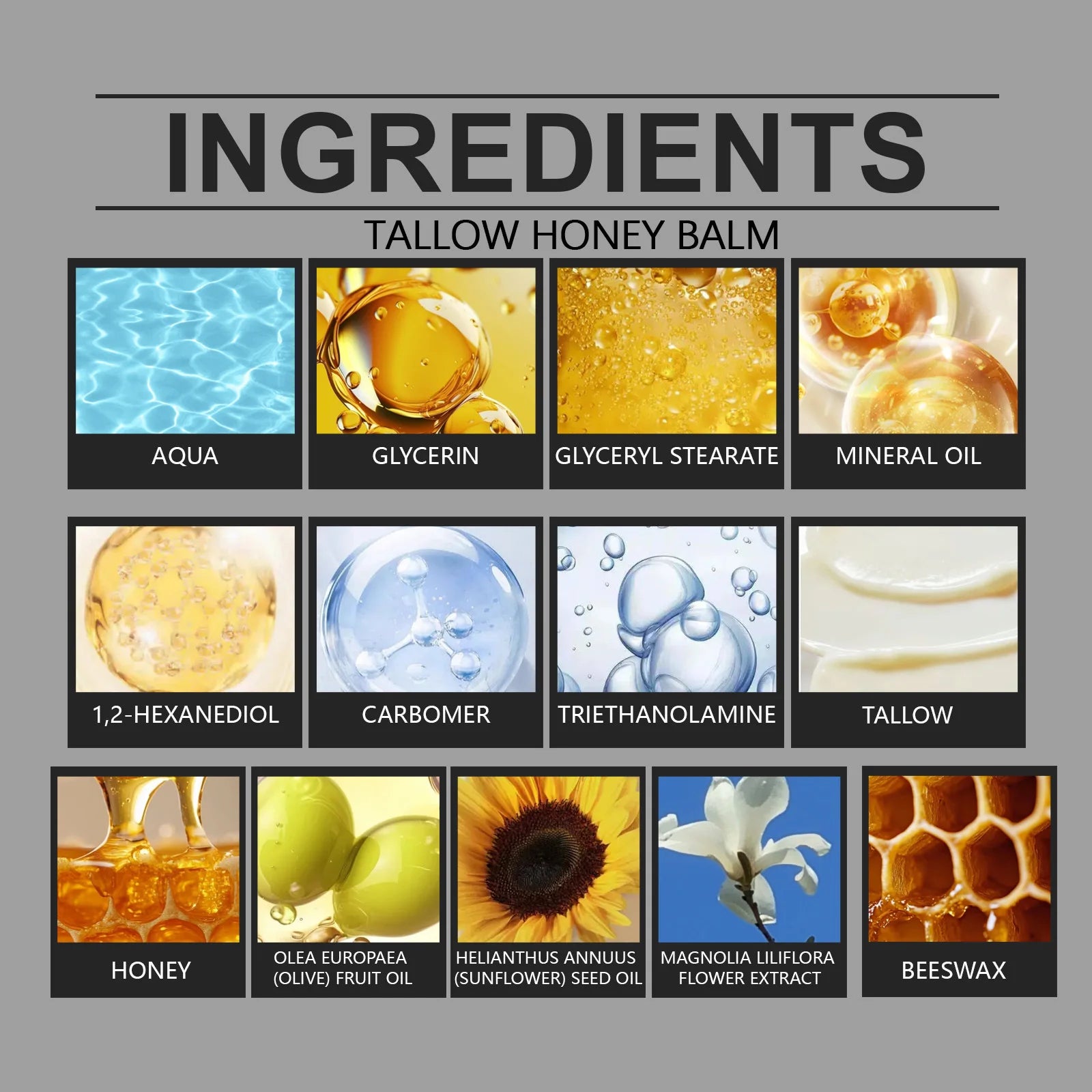 Tallow Honey Balm Grass-Fed Beef Tallow Raw Honey Moisturizing Skin Balm 3 Scents Citrus Lavender Unscented Face Body Care
