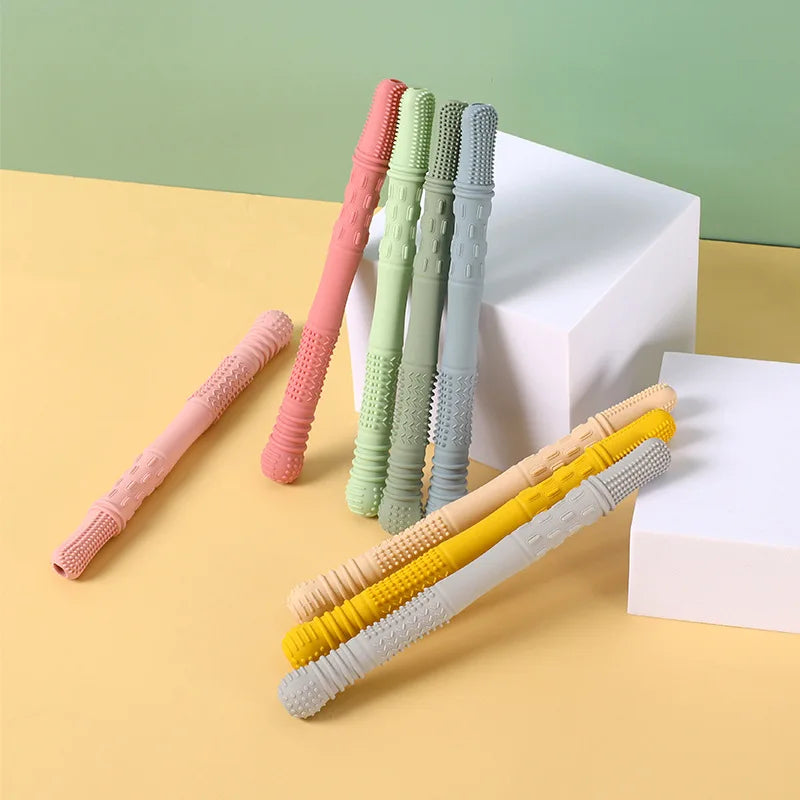 Children Baby Teether Chewing Glue Silicone Hollow Teething Tube Anti-eat Hand Molar Stick Newborn Toys Gift Accessories