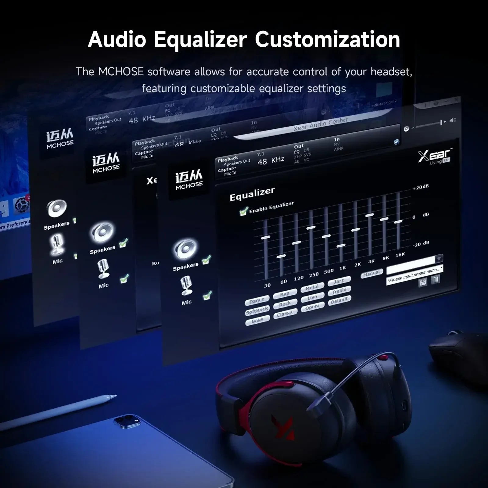 MCHOSE Wireless Gaming Headset Surround Sound Noise Canceling Tidesmit Tidesmit