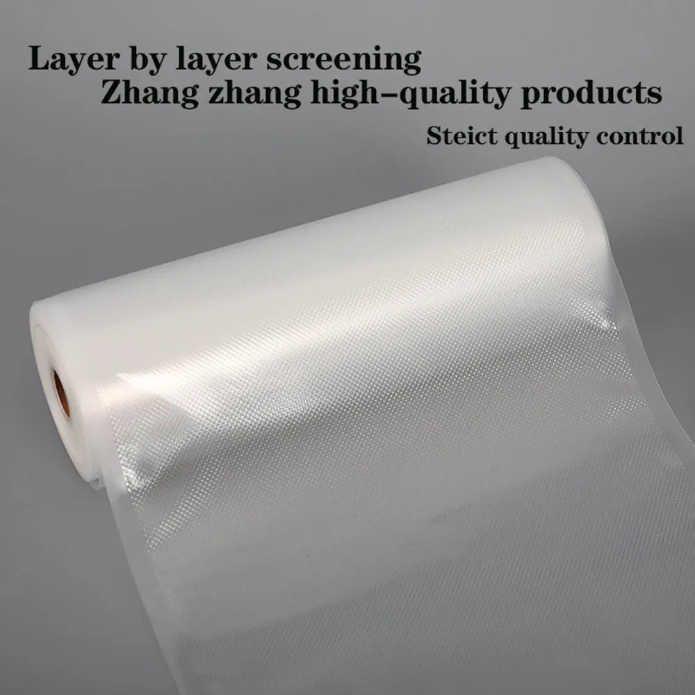 Vacuum sealer bag roll film, clear roll with fine dot texture and open end
