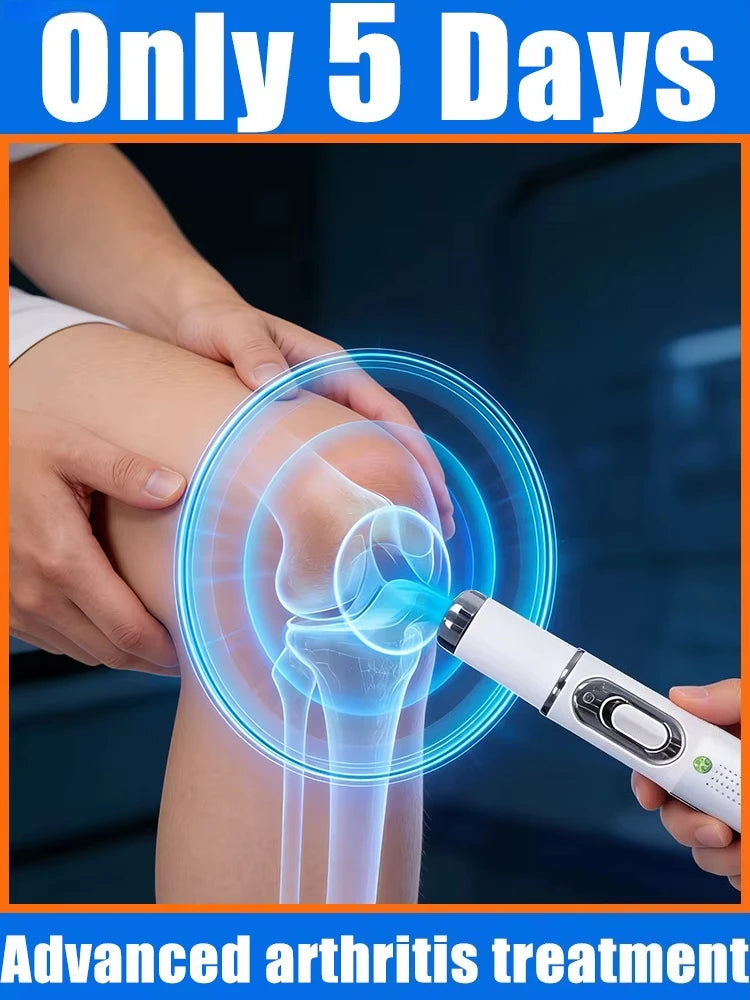 Handheld white laser therapy device for fast arthritis knee pain relief and improved mobility.