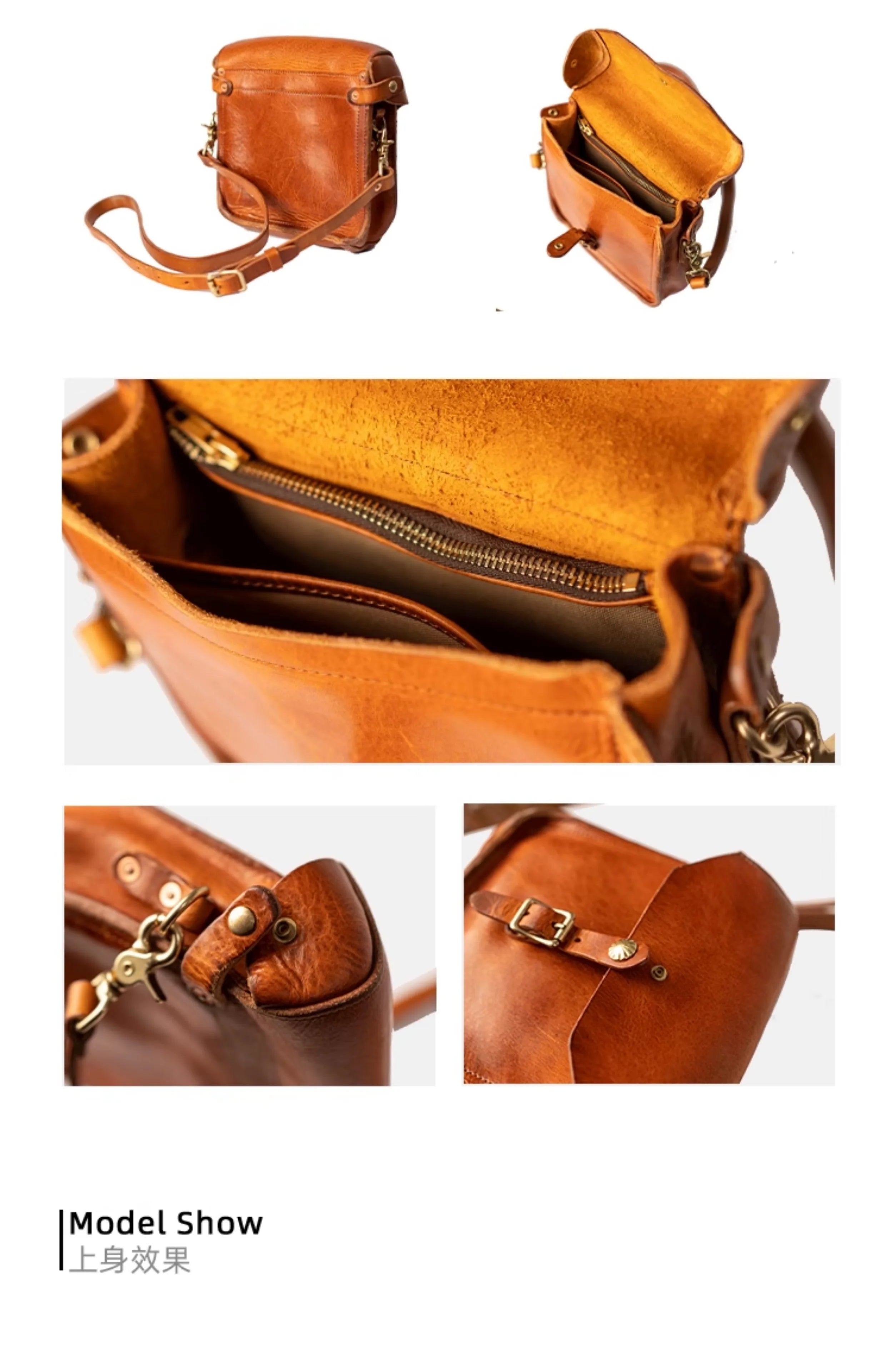 Fashion vintage outdoor daily genuine leather men's small phone shoulder bag designer handmade luxury cow leather crossbody bag