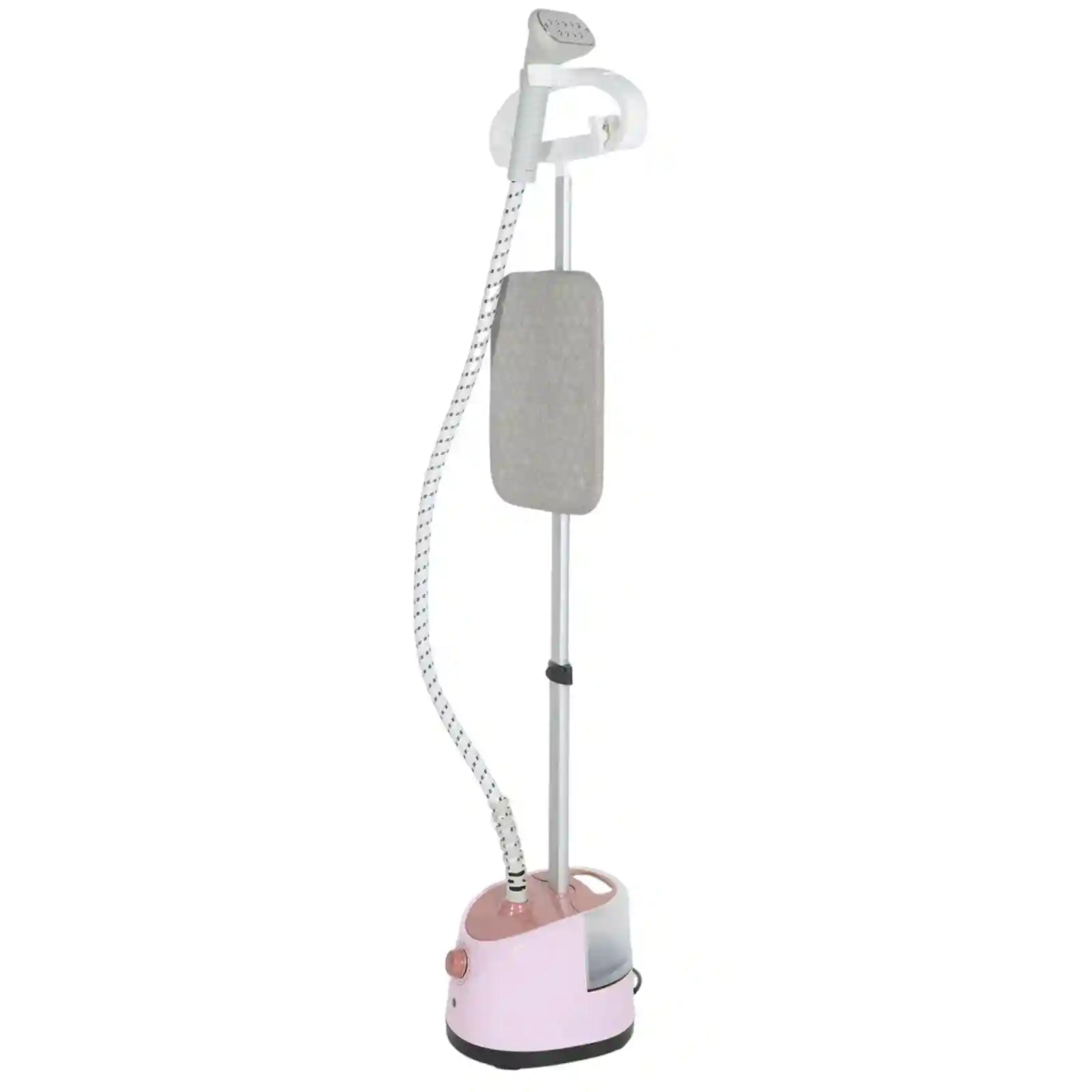 Tidesmit light pink standing garment steamer featuring versatile flat and hanging ironing modes for laundry care