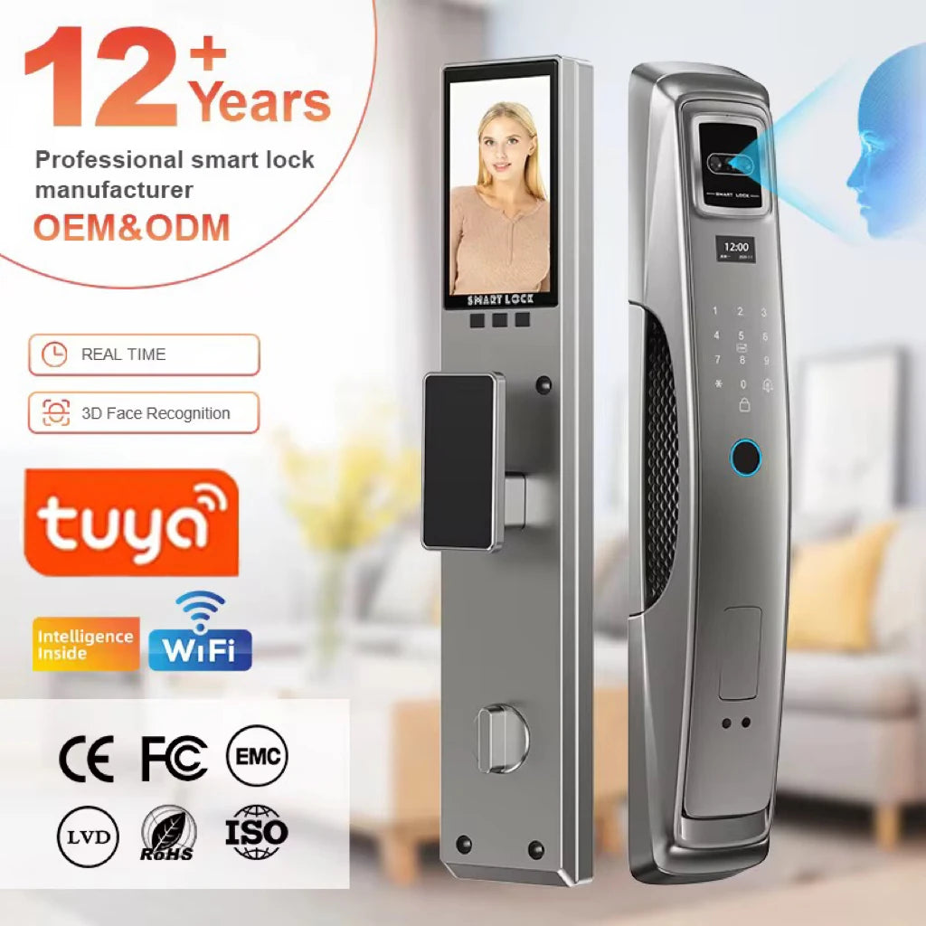 Digital Electronic Smart Door Lock With Camera Wifi Tuya Smart Lock Unlocked Through Code Password Biometric Fingerprint