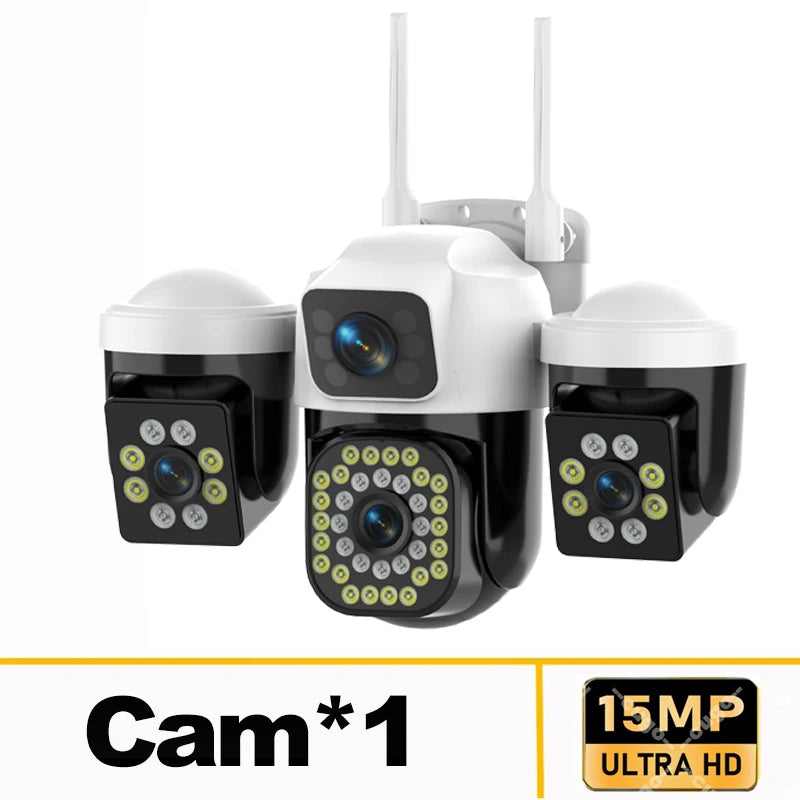 YOOSEE 15MP 4K WiFi Camera Three Lens Screen Camera Onvif 10X Zoom PTZ Automatic Tracking Two-way Audio CCTV Video Security Cam