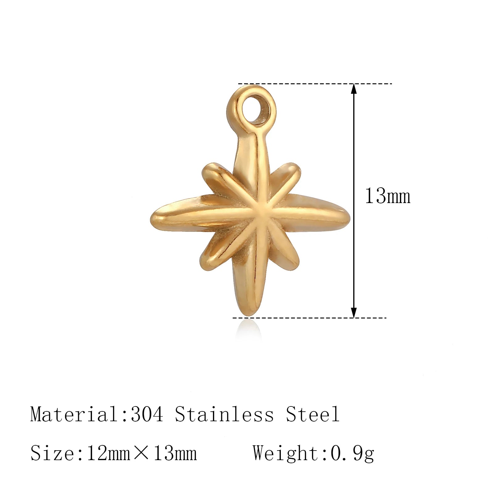 Gold North Star stainless steel charm pendant for DIY pet collars, bracelets, and custom pet jewelry making.