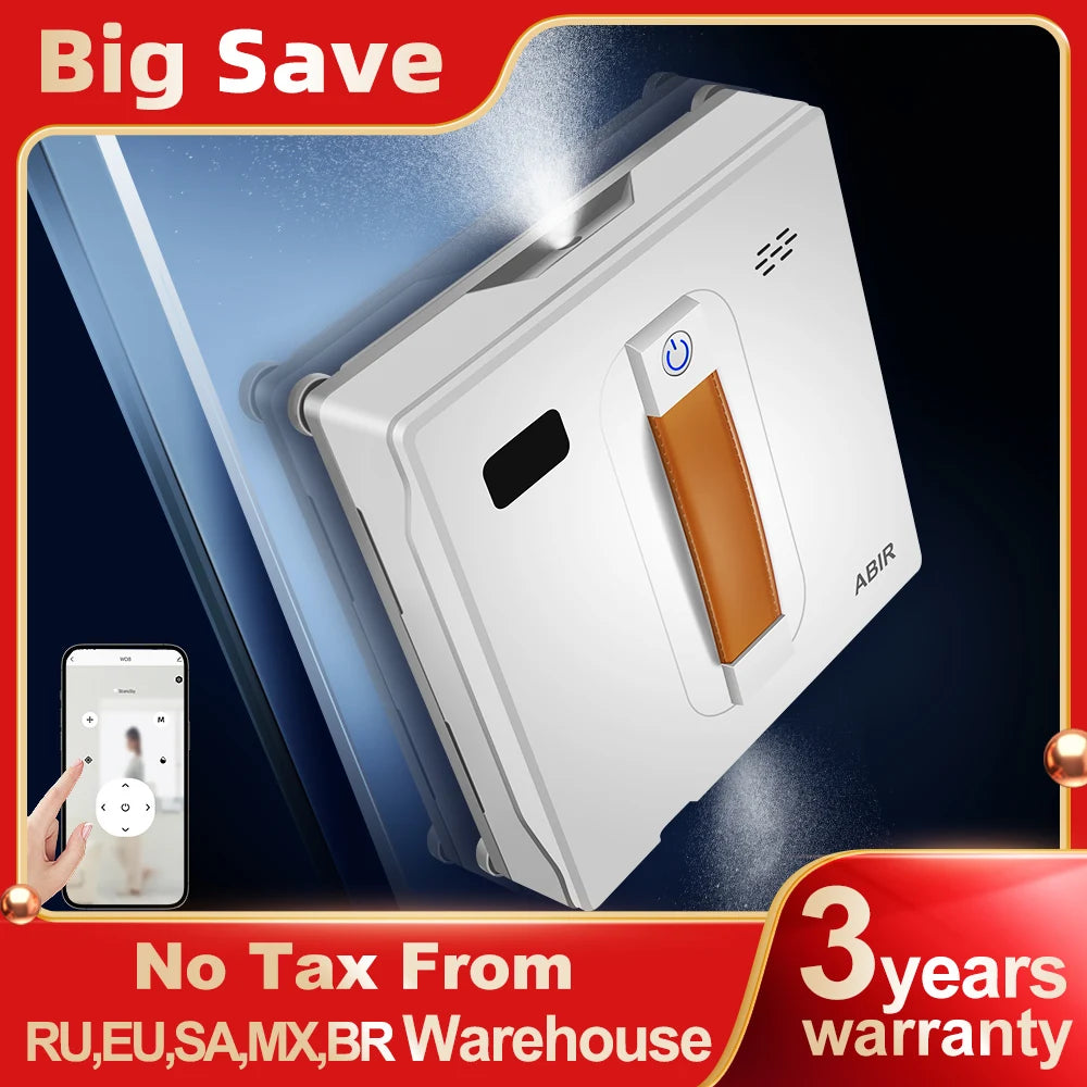 Tidesmit ABIR WD8 Robot Window Cleaner with dual water spray, laser sensor, and remote control for glass wall cleaning.