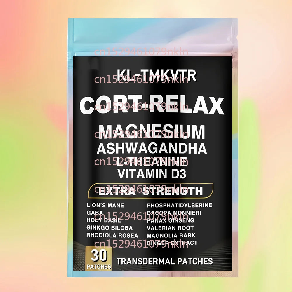30 Patches Cortisol Transdermal Patches with Magnesium Glycinate,  L-Theanine, Lions Mane for Focus, Mental Clarity, Energy