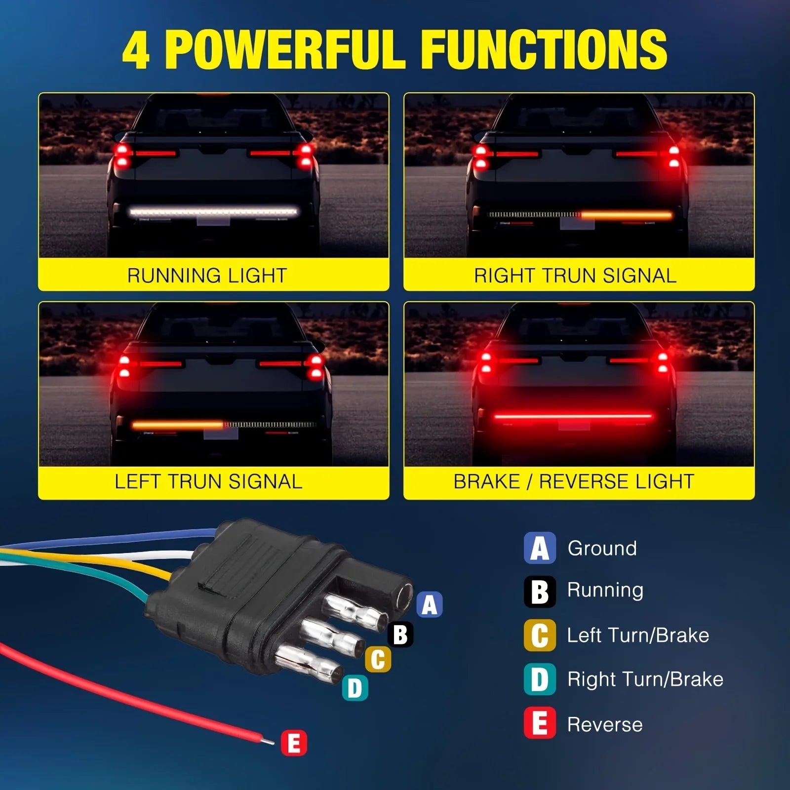 150cm Triple Row LED Tailgate Light Bar - Brake & Turn Signal Kit Tidesmit