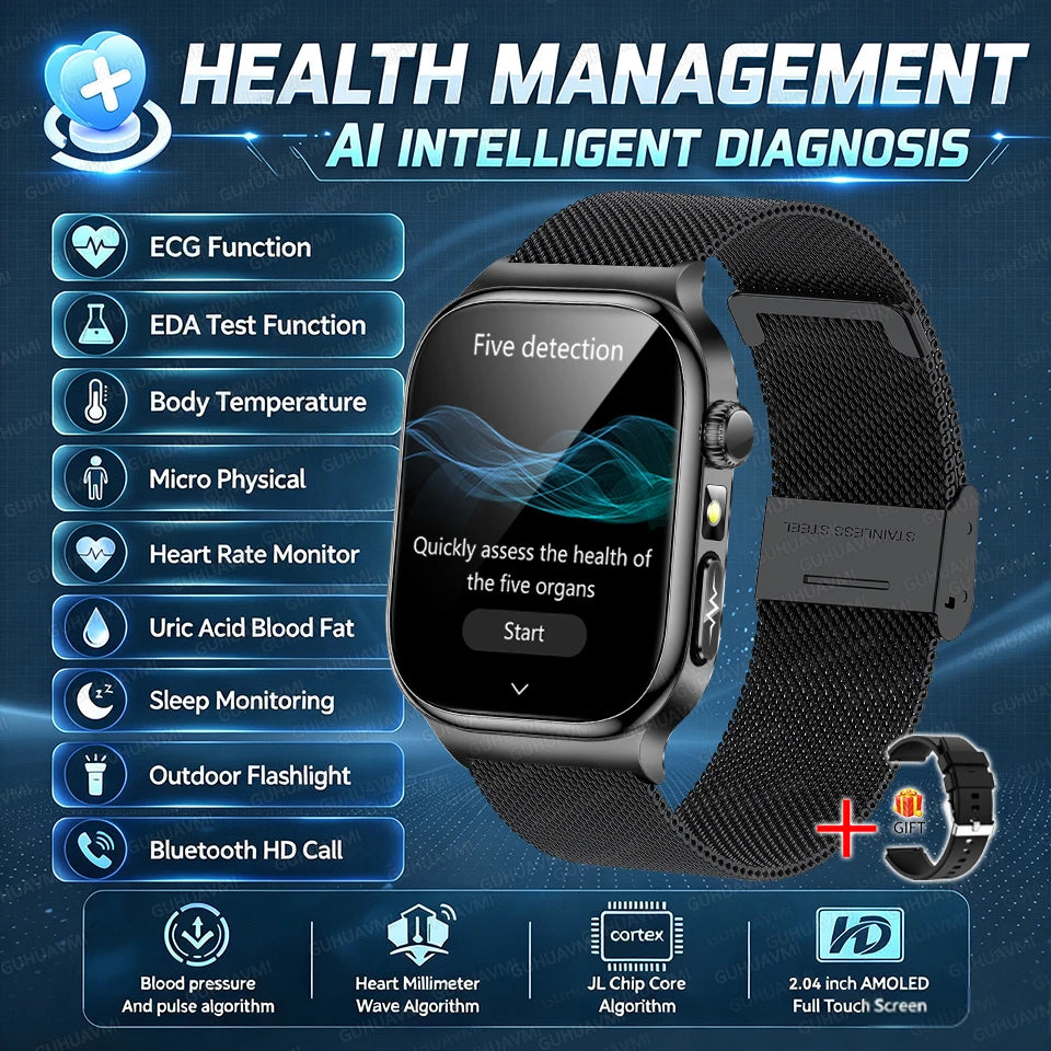 2026 New Accurate Diagnosis Smart Watch Body Fat ECG Blood oxygen BP Health Sport HD AMOLED Screen Call Smart Watches man woman