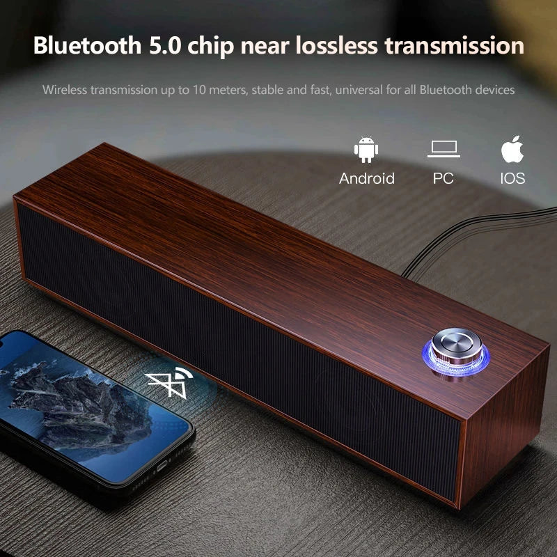 Wooden Computer Speaker with Subwoofer Bass - HiFi Audio System Tidesmit