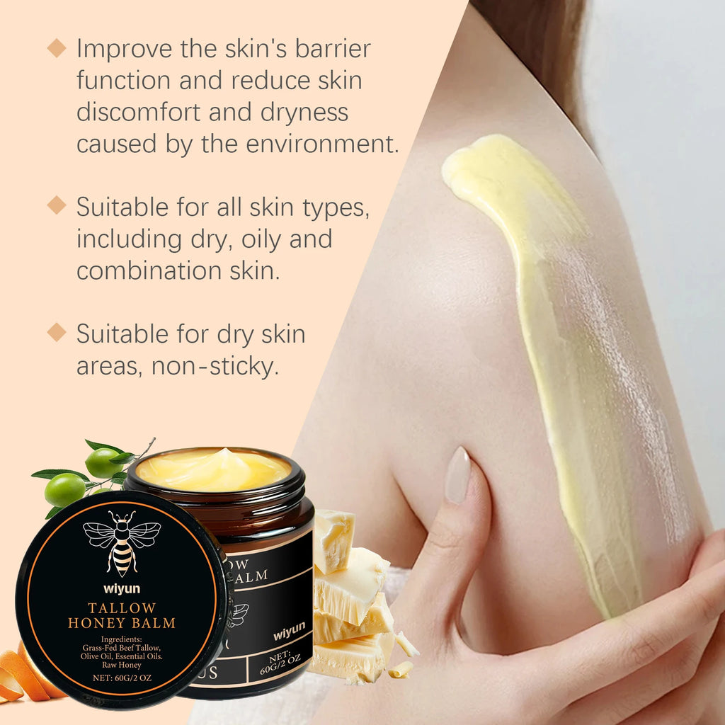 Beef Tallow Honey Moisturizer Grass Fed Whipped Tallow Face Cream Body Lotion Non Greasy Nourishing Fast Absorption Skin Care