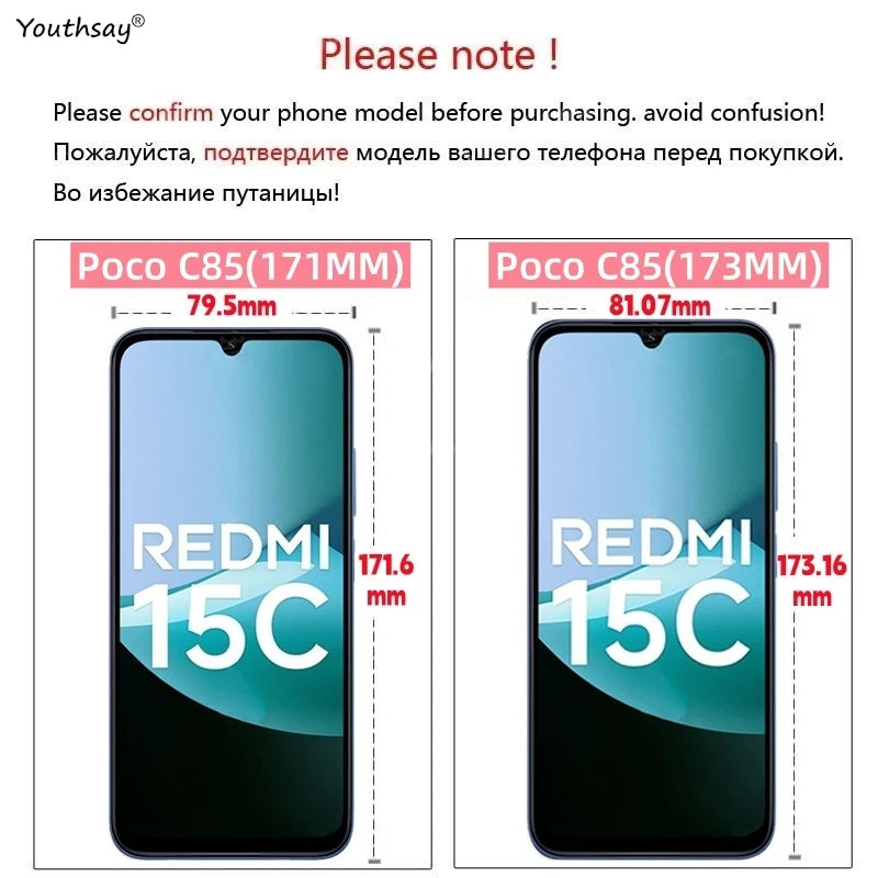 6in1 Full Gule Glass For Xiaomi Poco C85 Tempered Glass Poco C85 Screen Protector Protective Phone Camera Lens Film Poco C85 AE Tidesmit