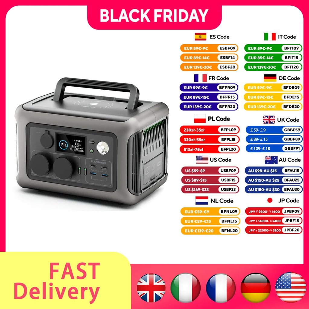 Portable Power Station 299Wh 600W LiFePO4 Fast Charging Battery GERMANY UK Tidesmit