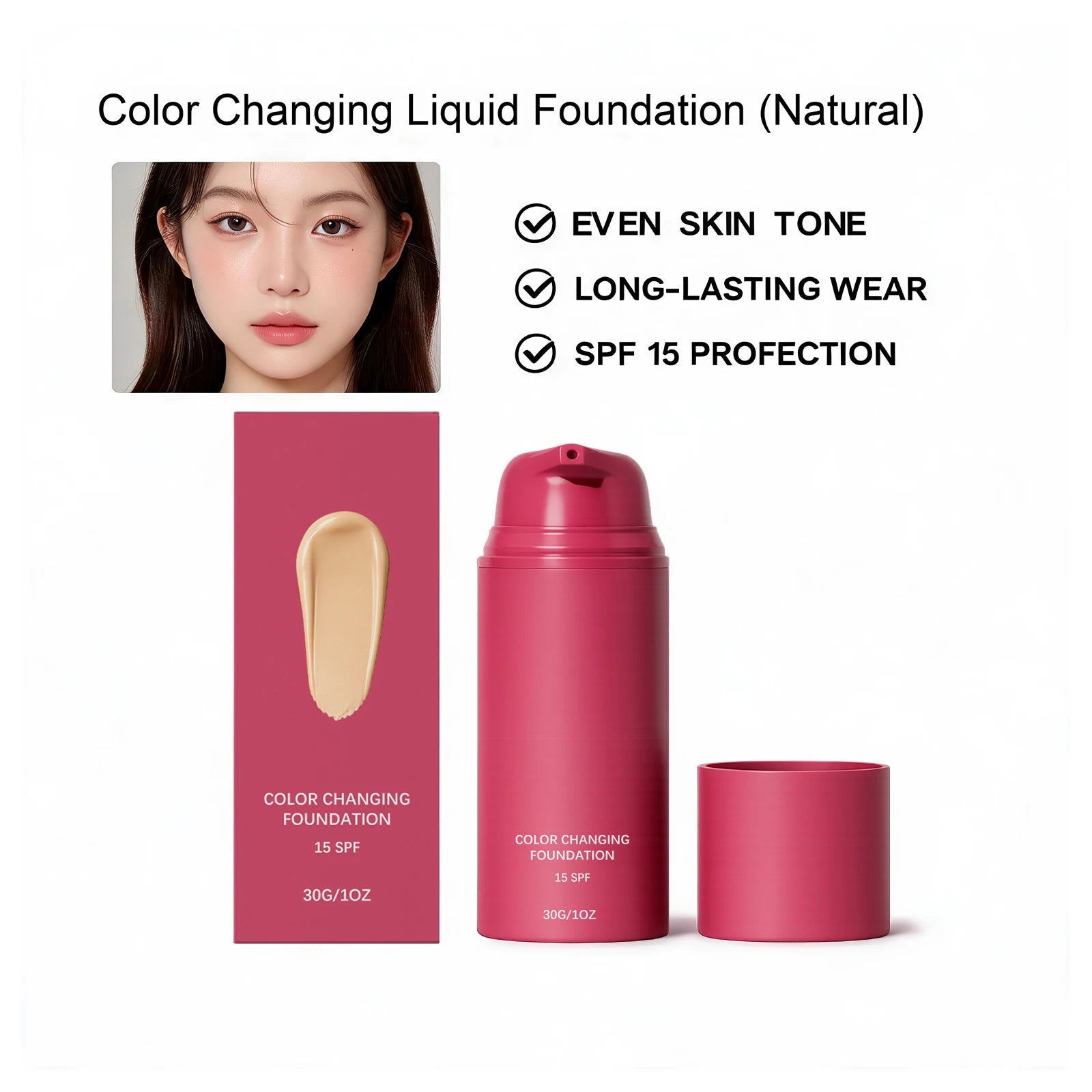 Tidesmit color changing foundation texture swatch showing full coverage moisturizing formula with SPF15