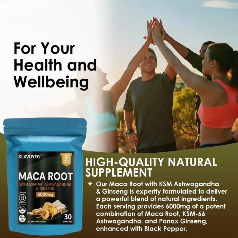Maca Root With KSM Ashwagandha, Panax Ginseng & Black Pepper - *Strongest* Legal Testosterone Booster, 30 Patches