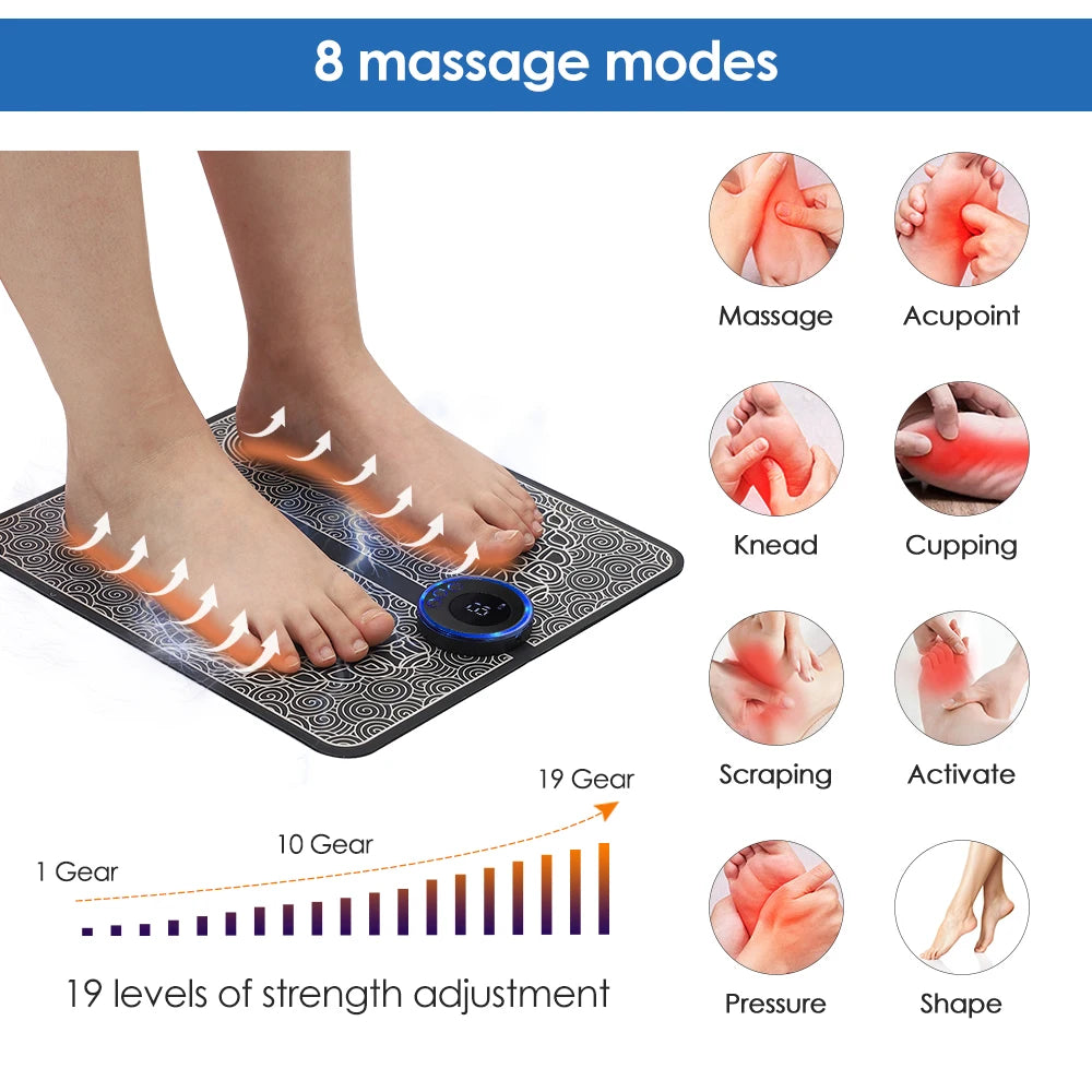 Electric Foot Massage Pad - 8 Modes 19 Intensity Levels - Tidesmit Body Shaping Massage Equipment Tidesmit