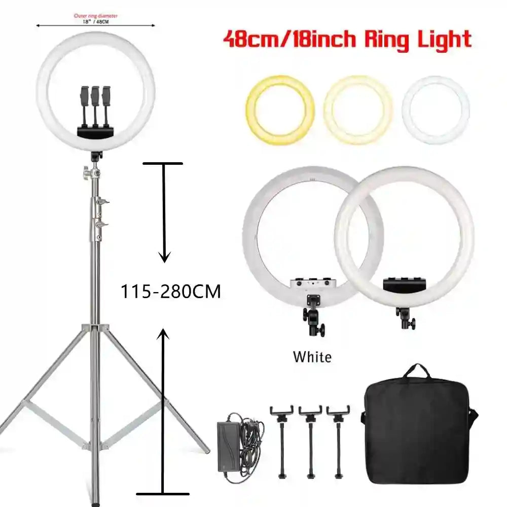 18 Inch Ring Light with Tripod Stand - Adjustable Professional LED Lamp 280 White cm Tidesmit