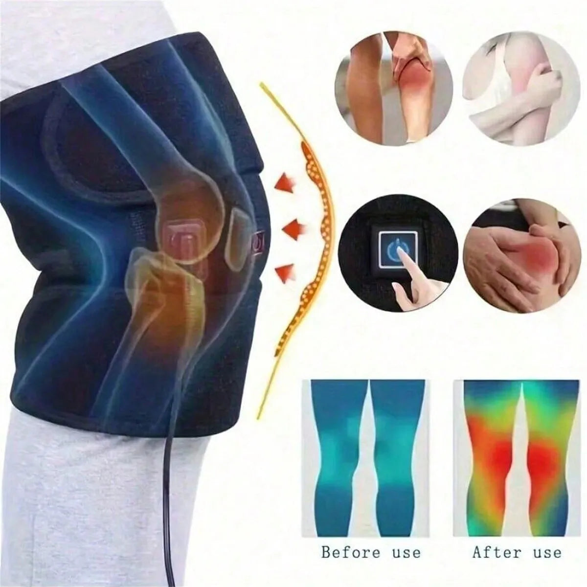 Electric Heating Knee Pad – Rechargeable Heat Therapy Support Black Body Shaping Massage Equipment Tidesmit