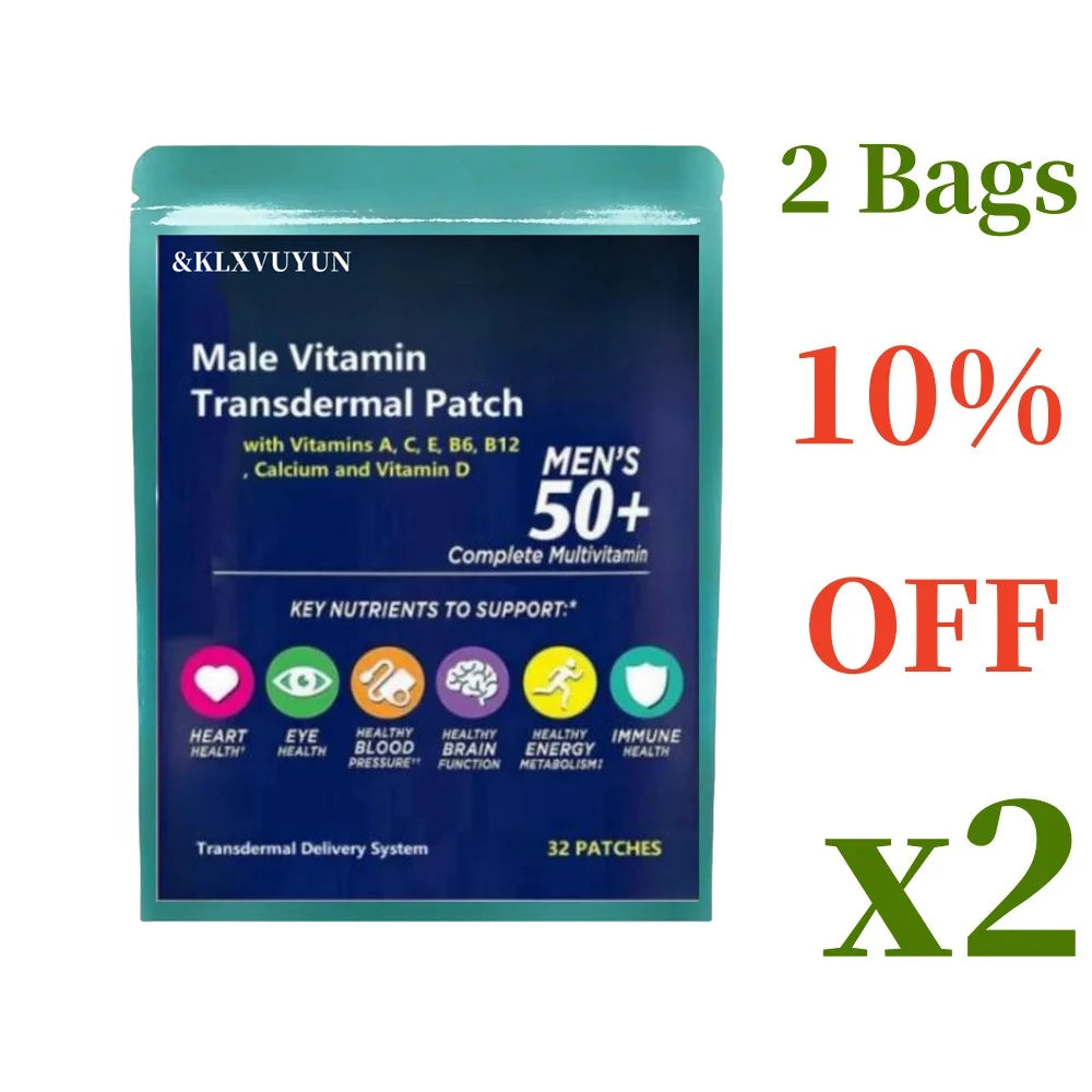 Men's 50+multi vitamin transdermal patch, containing vitamins A, B6, B12, zinc, calcium, and vitamin D for men's multi vitamins
