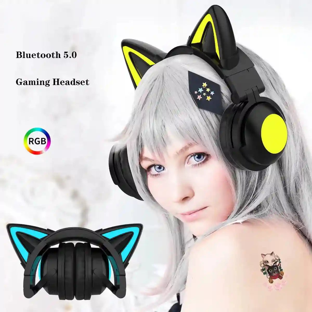 Wireless Cat Ear Headphones with RGB LED - Low Latency Audio Tidesmit