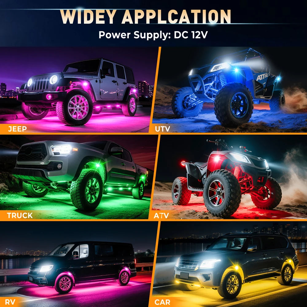 LED Rock Lights for Trucks | 4-12 Pod RGB App-Controlled Underglow Kit Tidesmit