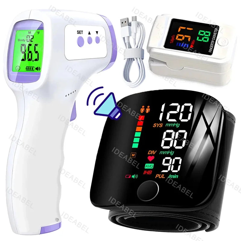 Smart LCD Rechargeable English Voice Wrist Blood Pressure Monitor Digital Automatic BP Tonometer Heart Rate Sphygmomanometer