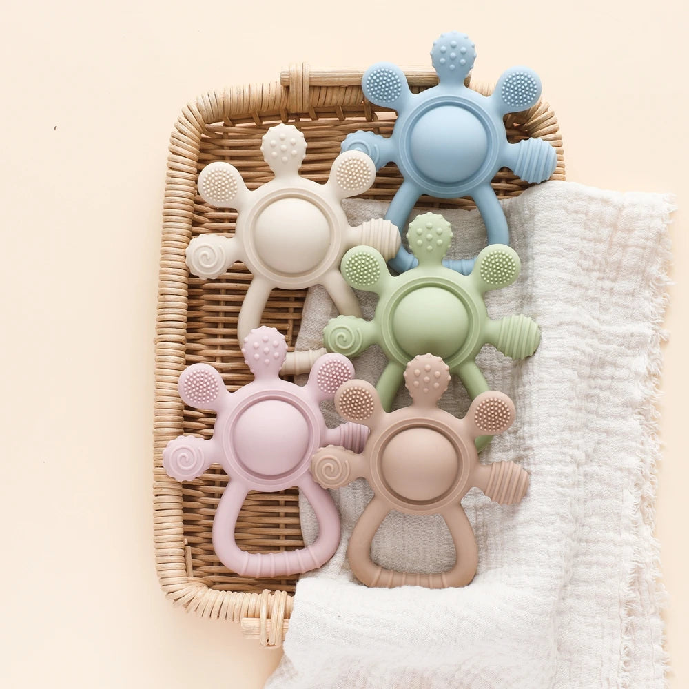 Baby Rattle Silicone Teether Food Grade Teething Rattle Baby 0-12 Toys Sensory Toys for Toddlers Silicone Hand Bell Silicone Toy