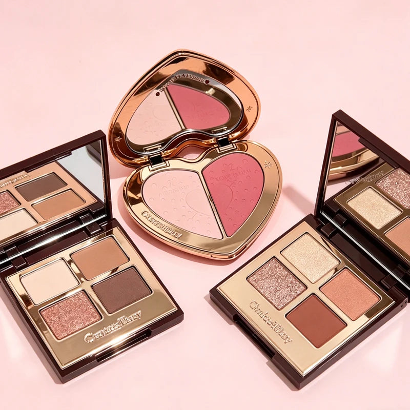 Tidesmit two-color heart blusher powder and eyeshadow palette in multi-shade swatch for long-lasting face makeup