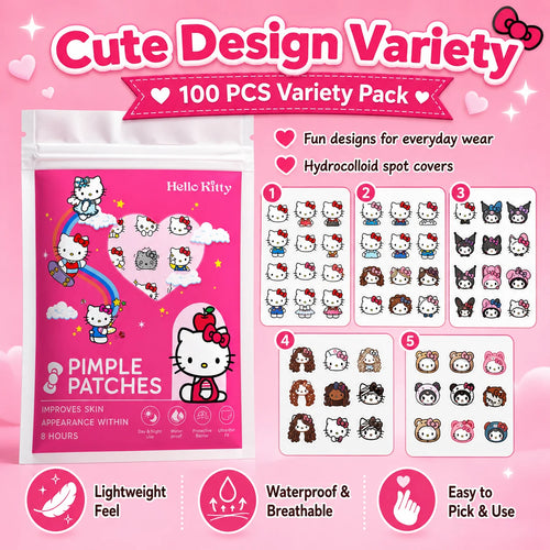 Hello Kitty hydrogel acne patch variety pack, multiple pouch designs