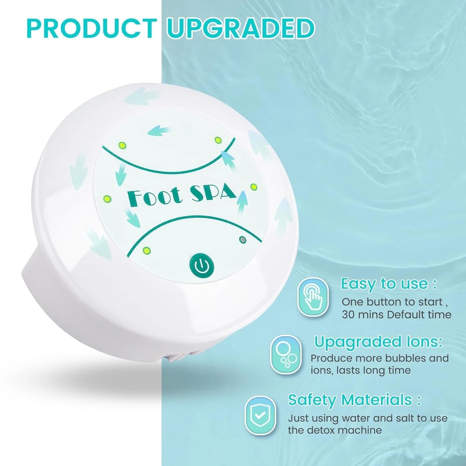 White ionic foot spa detox machine array with one-touch power button for home massage therapy and water relaxation.