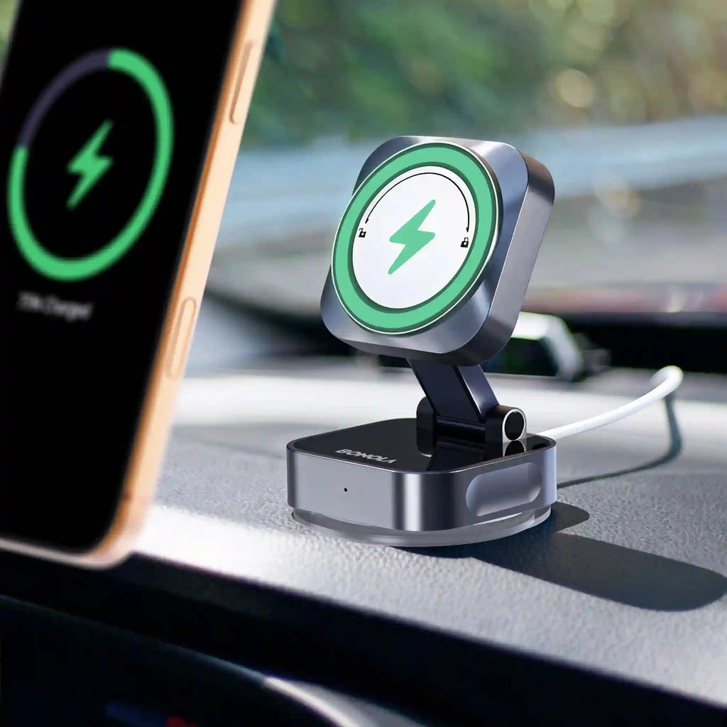 Tidesmit 15W Magnetic Wireless Car Charger with Suction Cup Mount - Gray Tidesmit