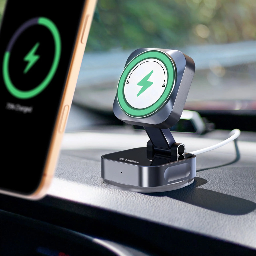 Magnetic Wireless Car Charger: MagSafe Compatible Foldable Suction Mount Tidesmit