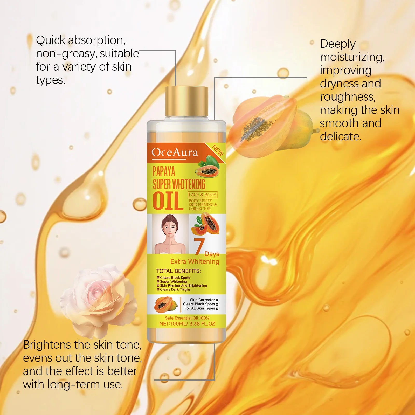Papaya Whitening Body Oil Nourishing Brightening Skin Care Relaxing Muscle Smoothing Moisturizing Body Massage Skin Papaya Oil