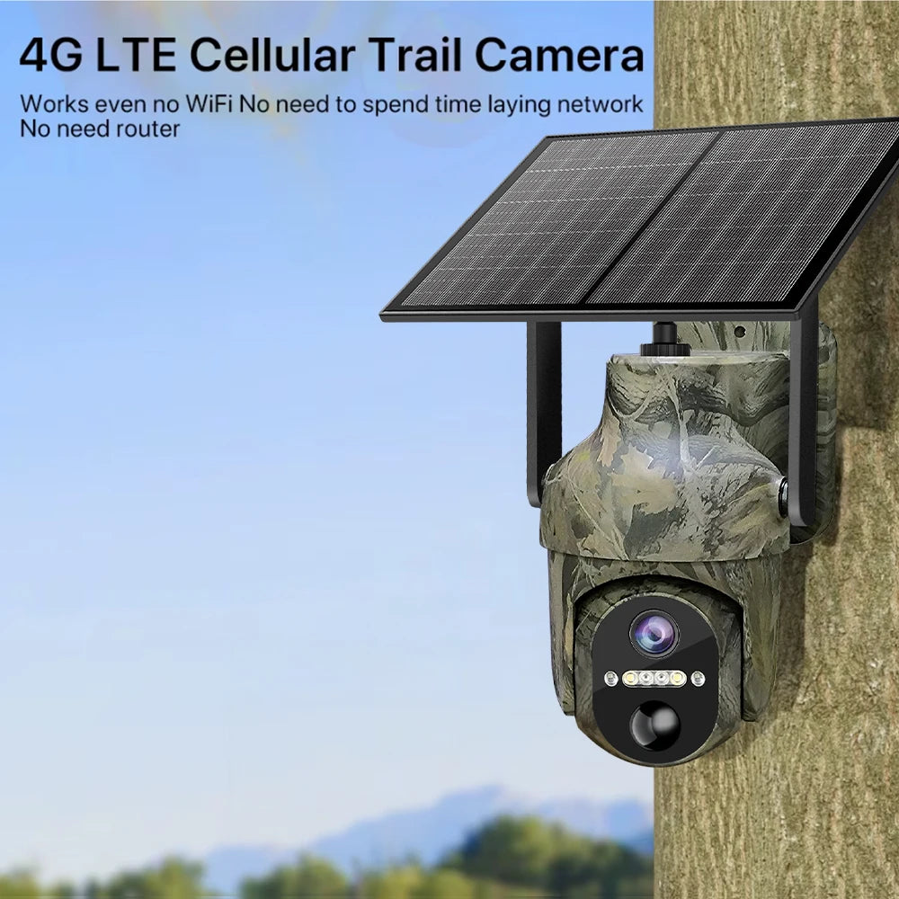 2K 3MP 4G Sim Card LTE Cellular Solar Powered Trail Hunting Wildlife Motion Activated Security Camera Outdoor Color Night Vision