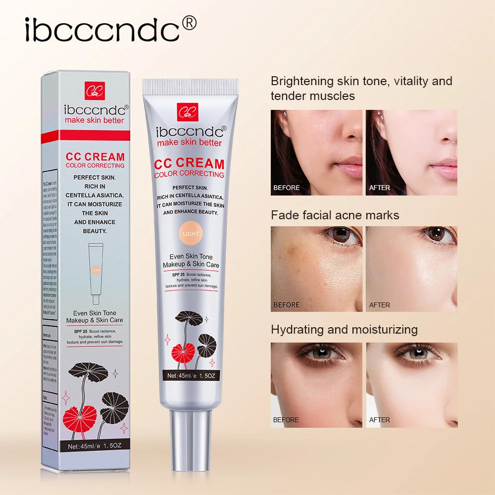 Tidesmit 45ml CC cream texture close-up showing natural concealing and Centella Asiatica soothing face makeup